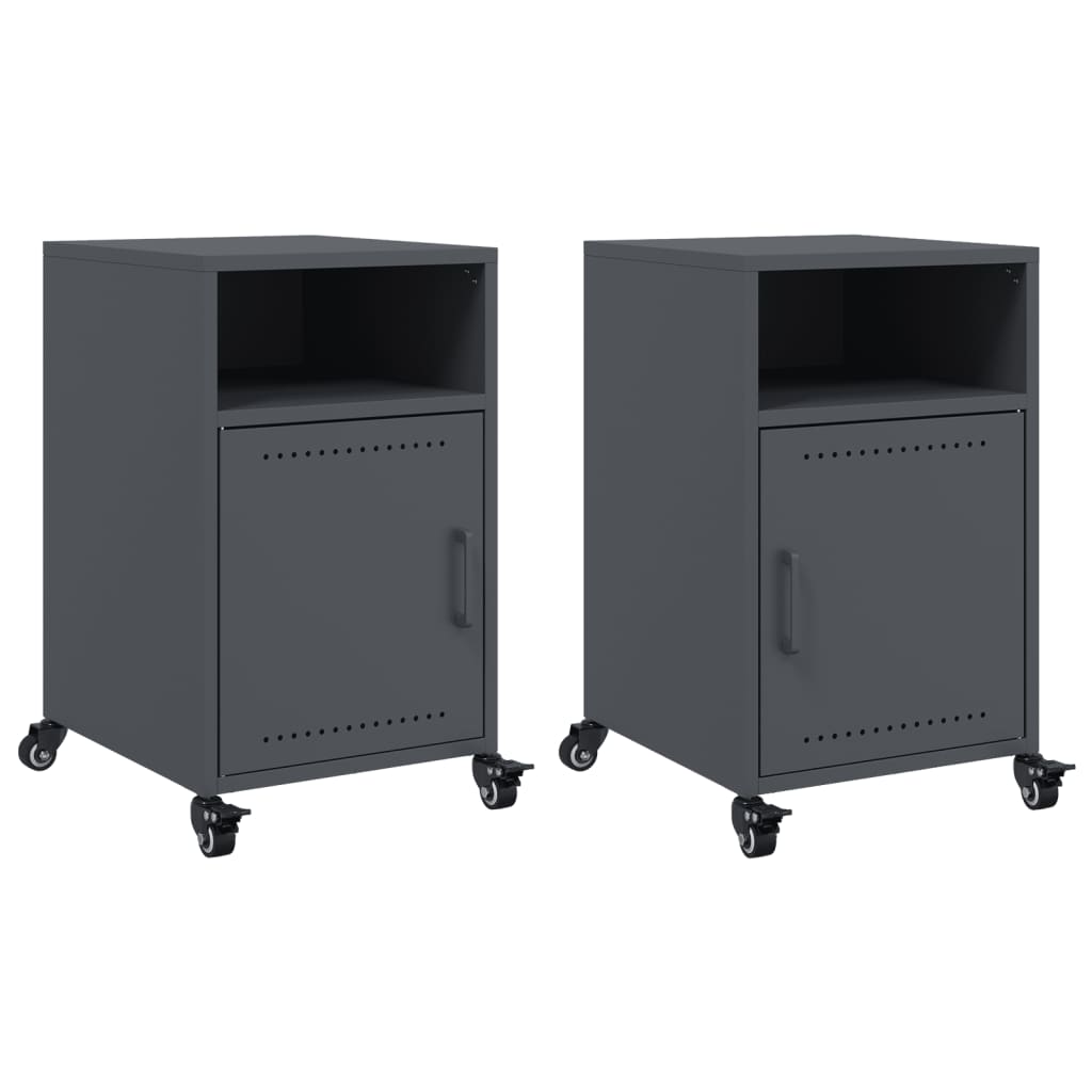 Anthracite Steel Bedside Cabinets 2pcs - 36x39x59 cm Modern Design