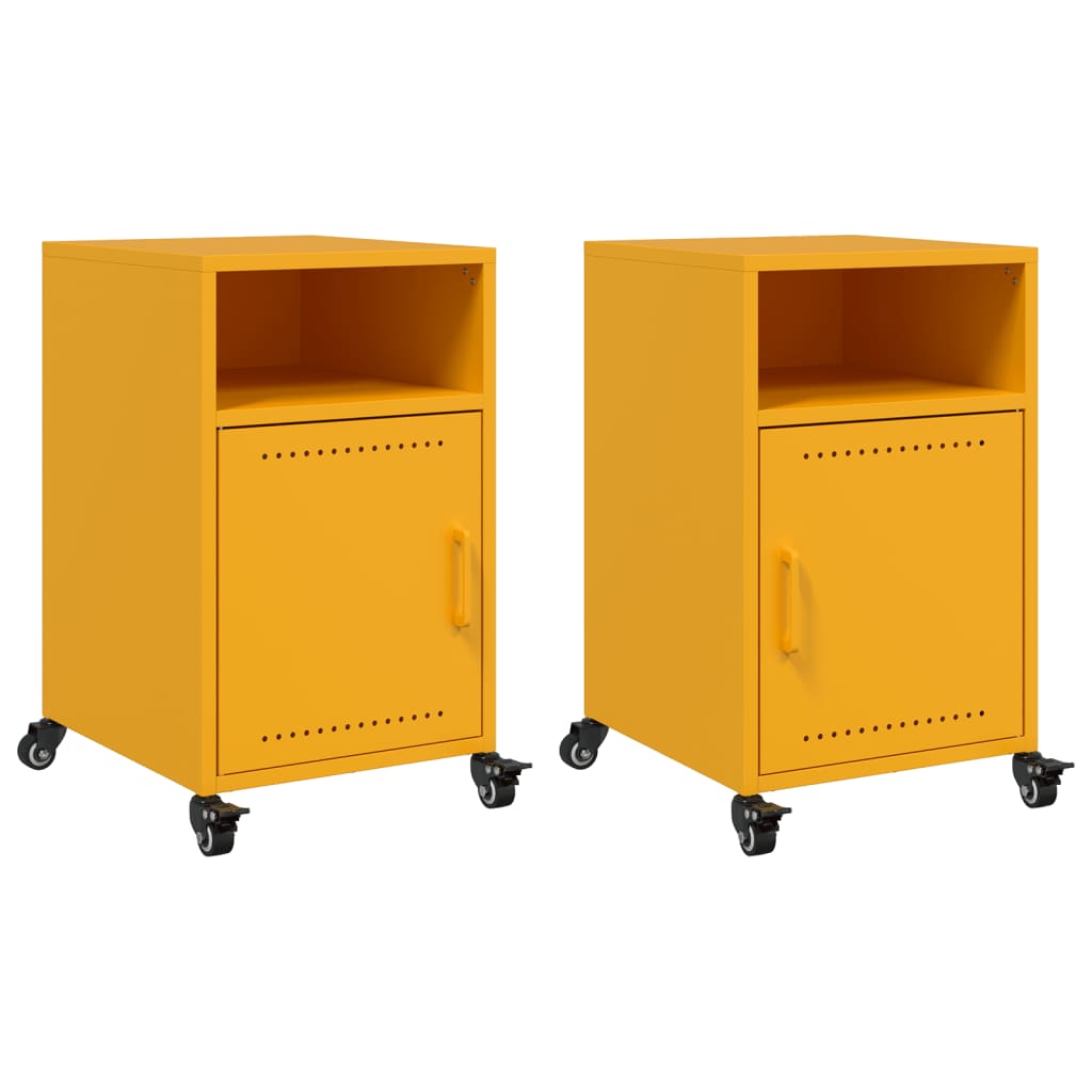 Mustard Yellow Steel Bedside Cabinets 2pcs - 36x39x59 cm