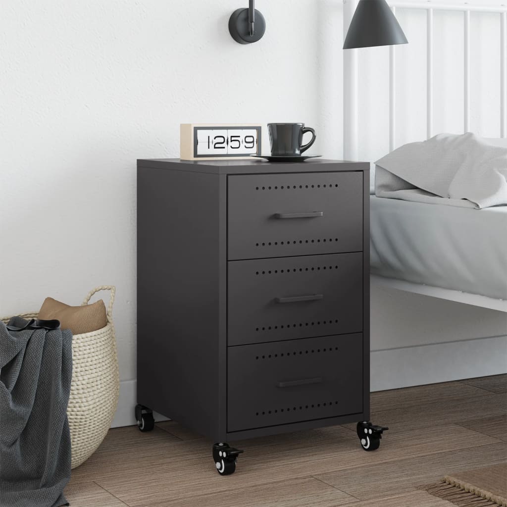 Sleek Black Steel Bedside Cabinet 36x39x59 cm | Modern Design