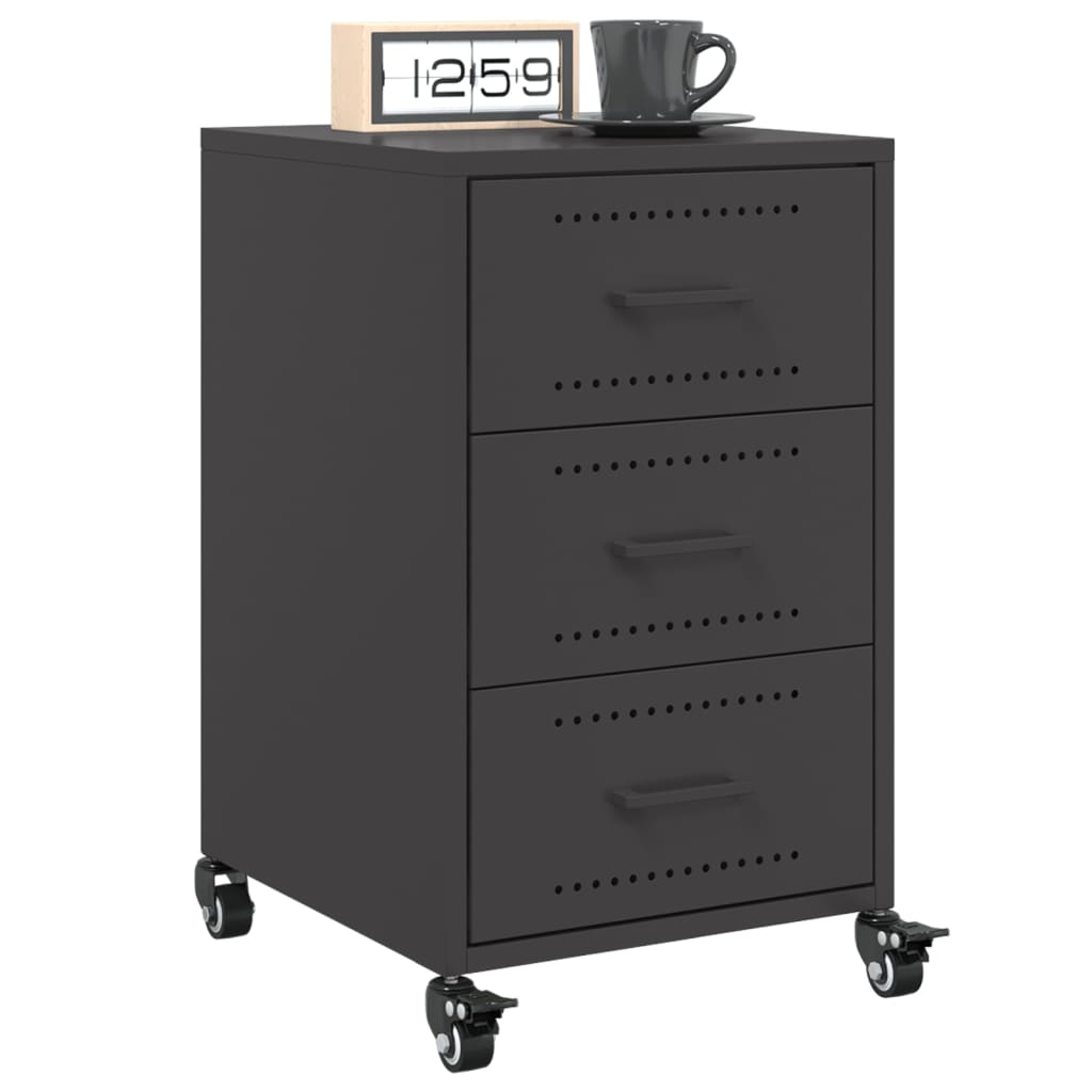 Sleek Black Steel Bedside Cabinet 36x39x59 cm | Modern Design