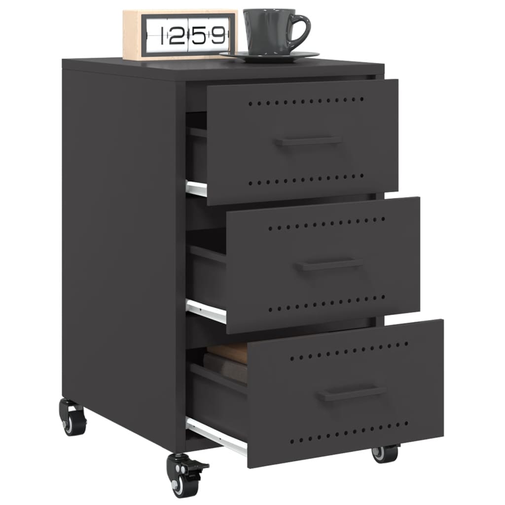 Sleek Black Steel Bedside Cabinet 36x39x59 cm | Modern Design