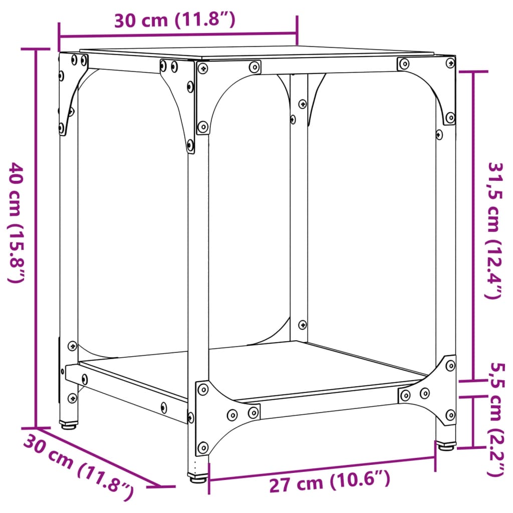 Coffee Table with Transparent Glass Top 30x30x40 cm Steel