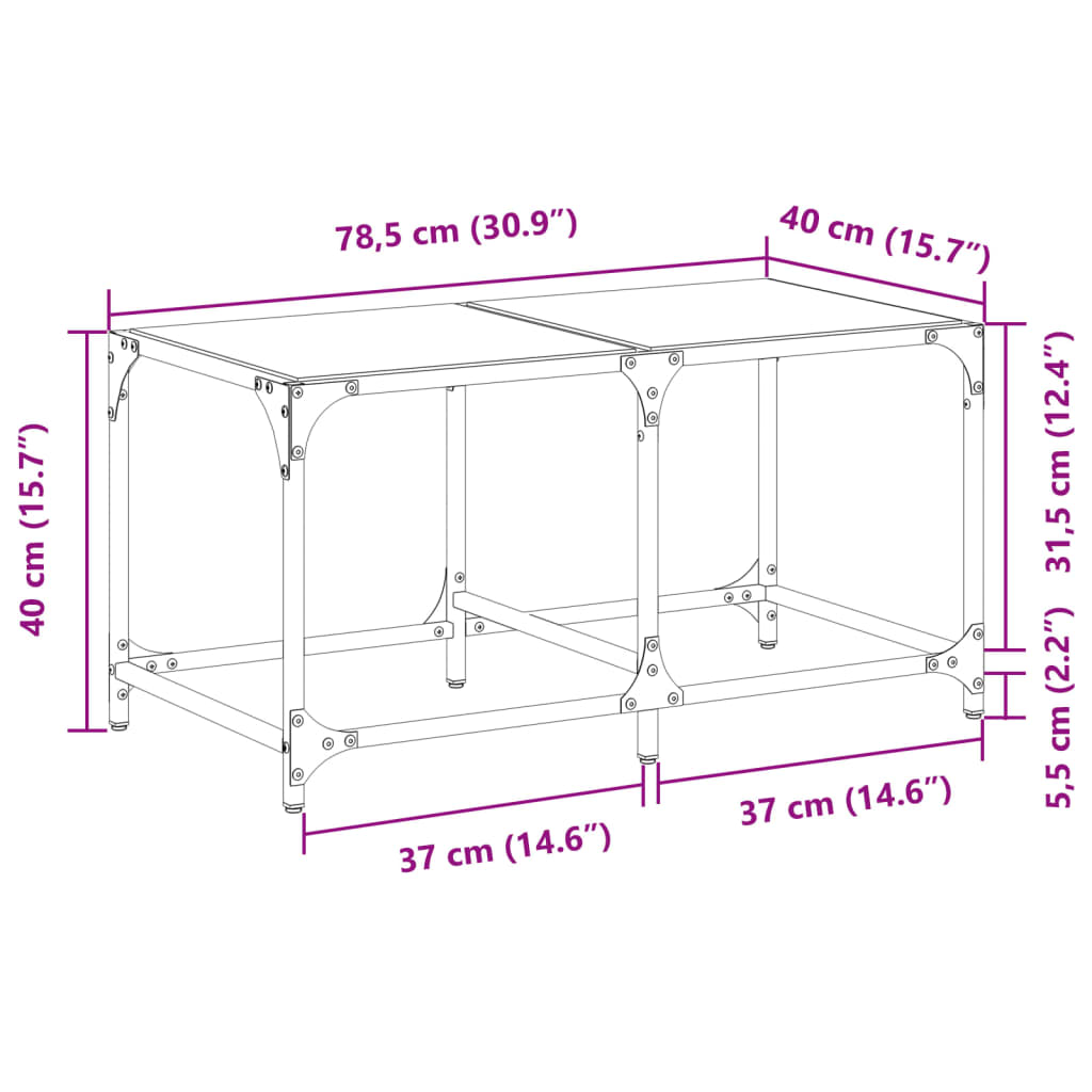 Coffee Table with Transparent Glass Top 78.5x40x40 cm Steel