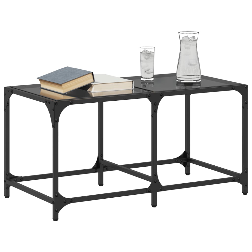 Coffee Table with Black Glass Top 78.5x40x40 cm Steel