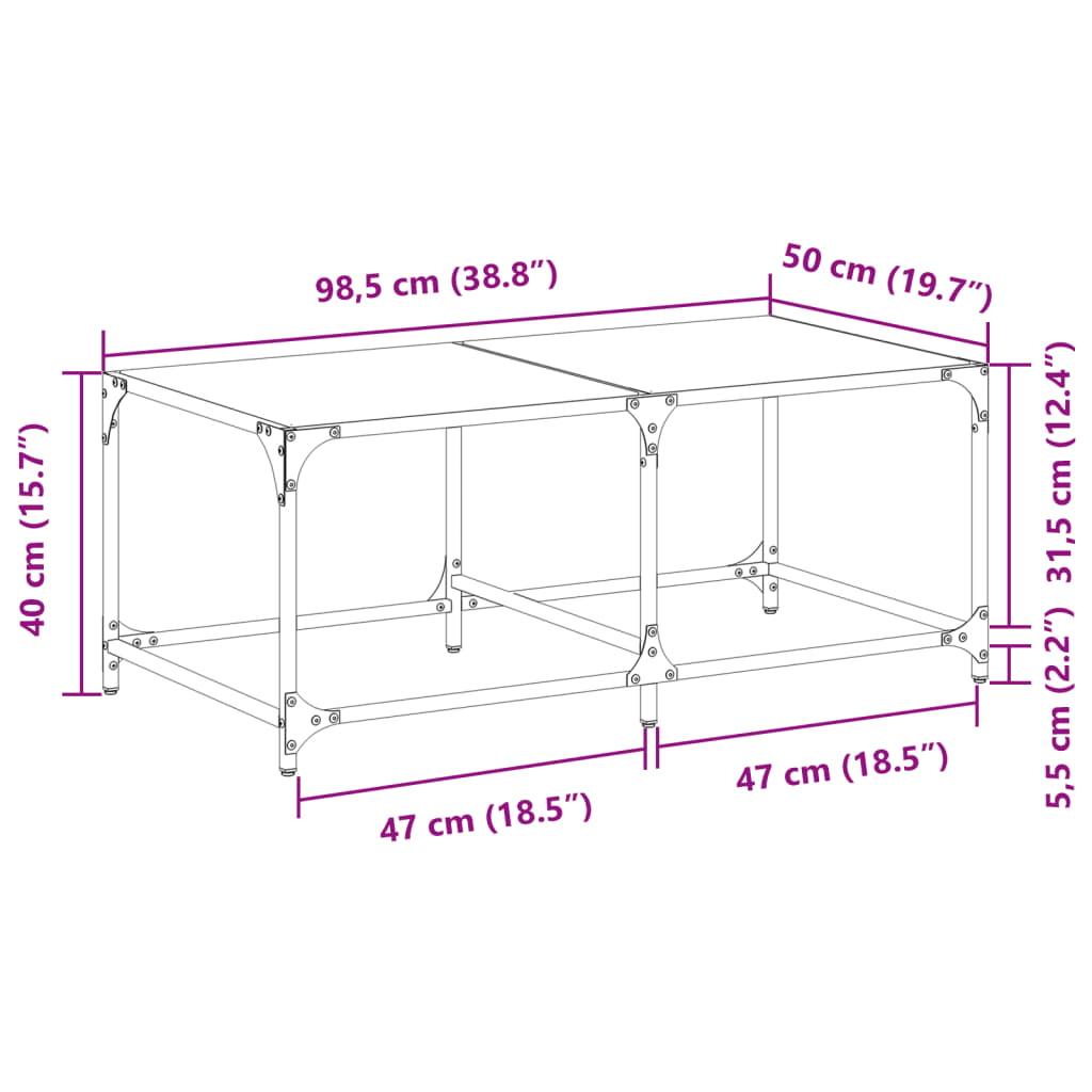 Coffee Table with Transparent Glass Top 98.5x50x40 cm Steel