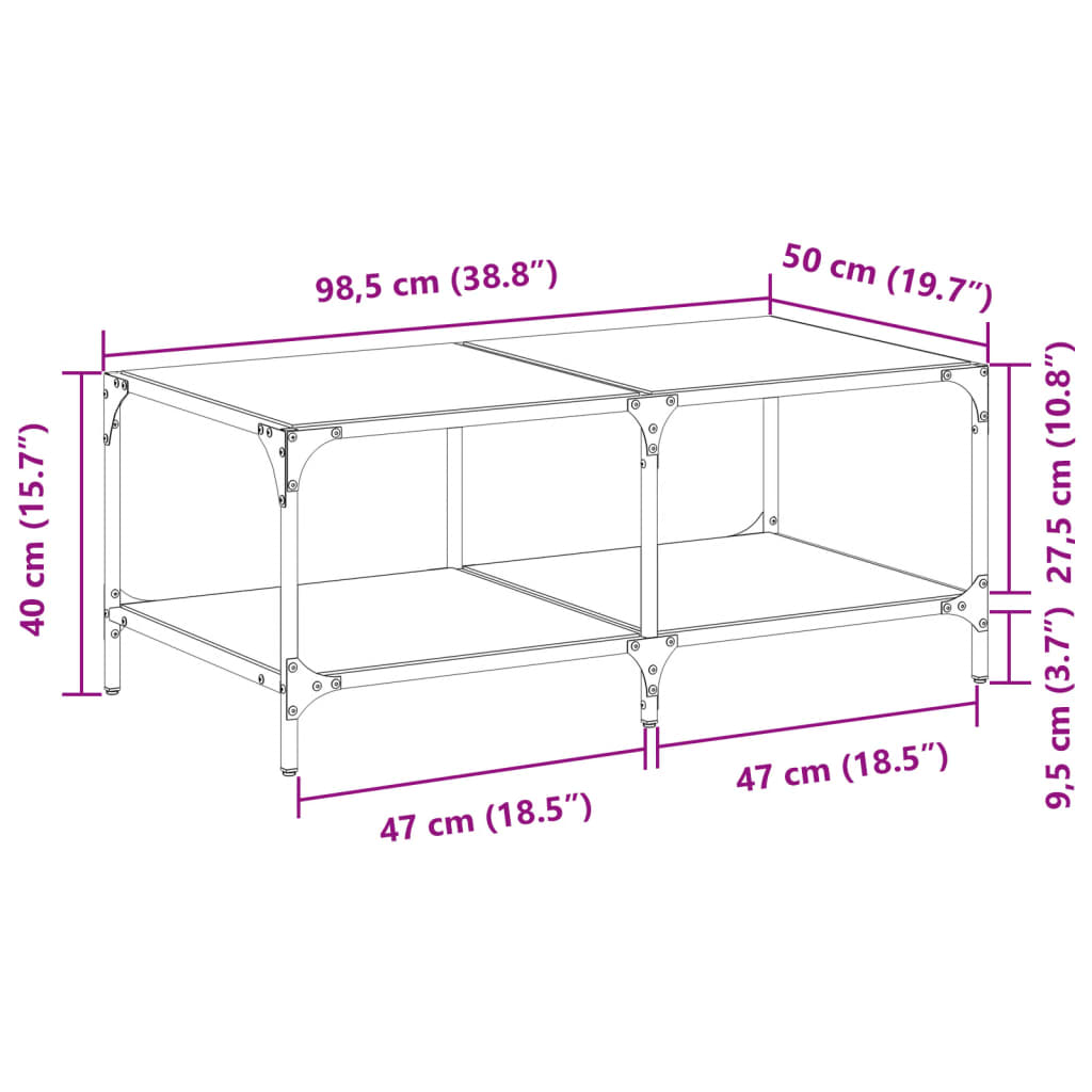 Coffee Table with Transparent Glass Top 98.5x50x40 cm Steel