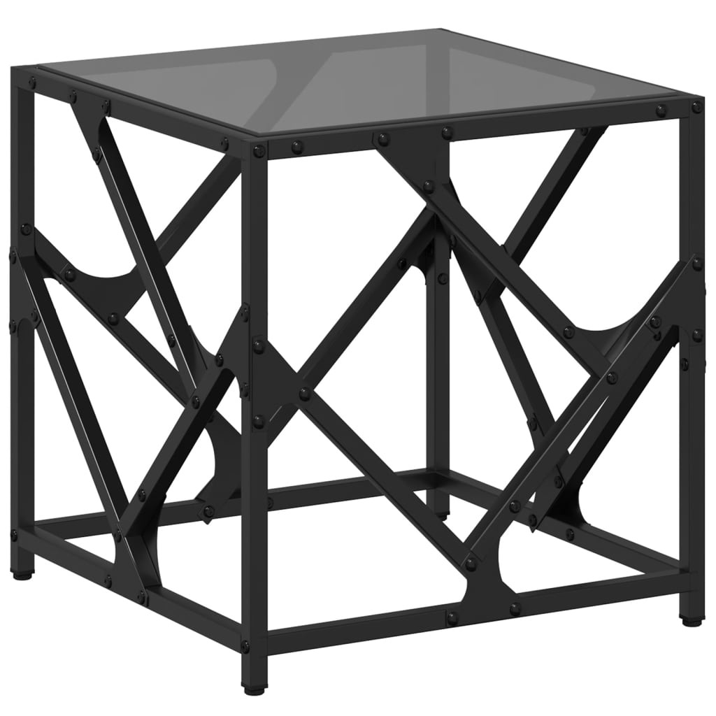 Coffee Table with Black Glass Top 40x40x41 cm Steel