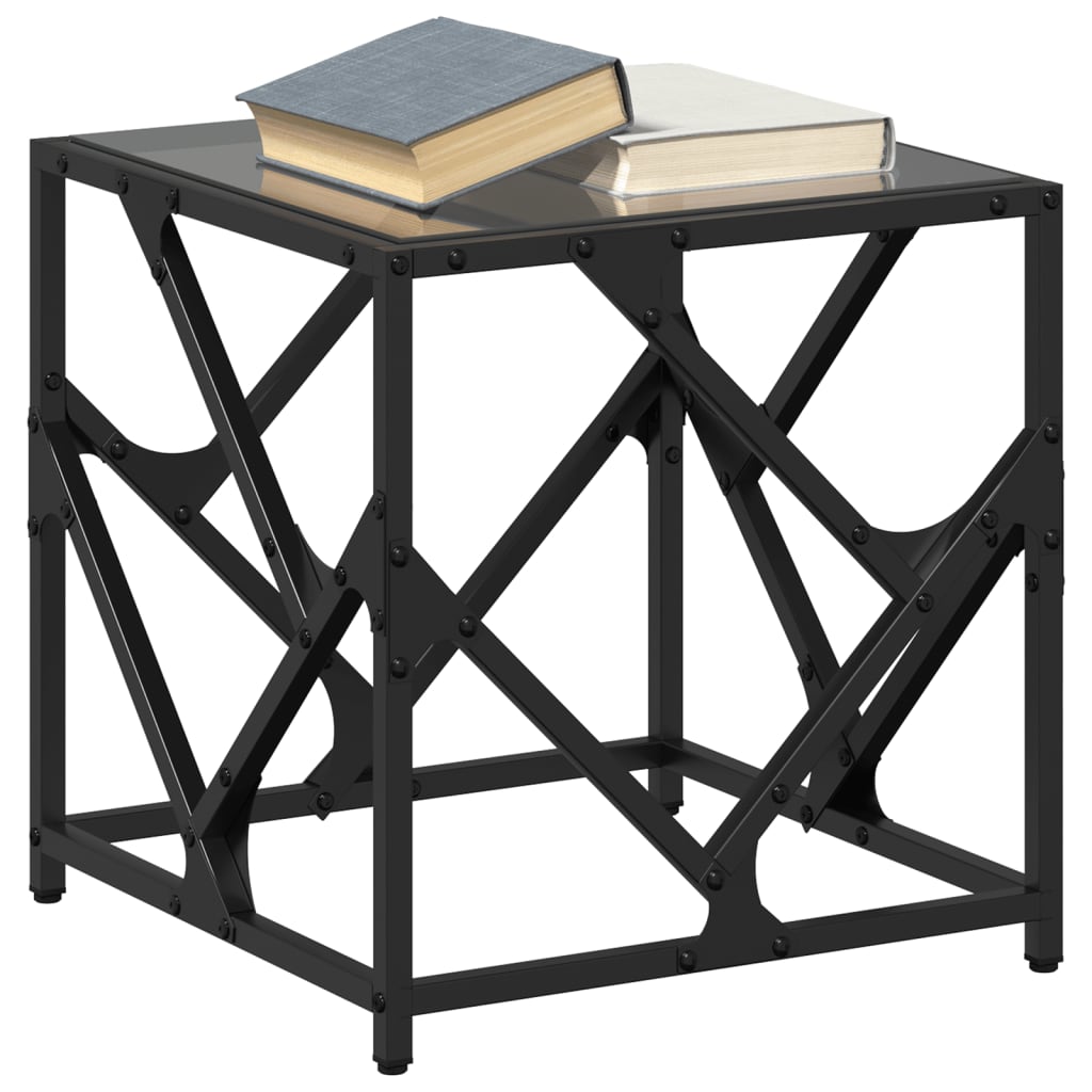 Coffee Table with Black Glass Top 40x40x41 cm Steel