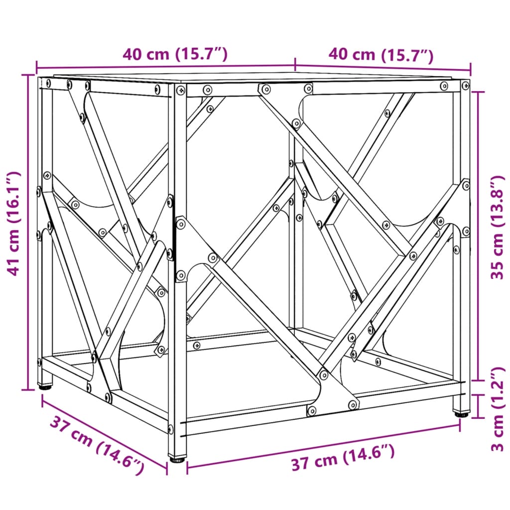 Coffee Table with Black Glass Top 40x40x41 cm Steel