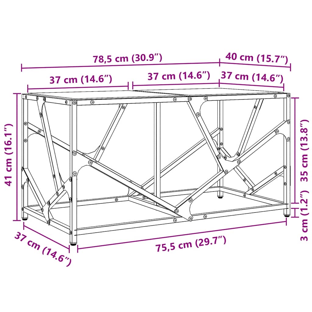 Coffee Table with Black Glass Top 78.5x40x41 cm Steel