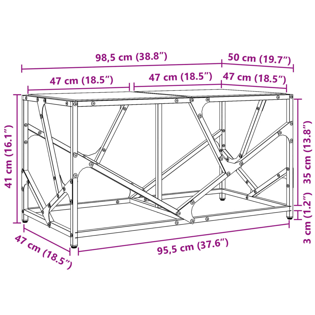 Coffee Table with Transparent Glass Top 98.5x50x41 cm Steel