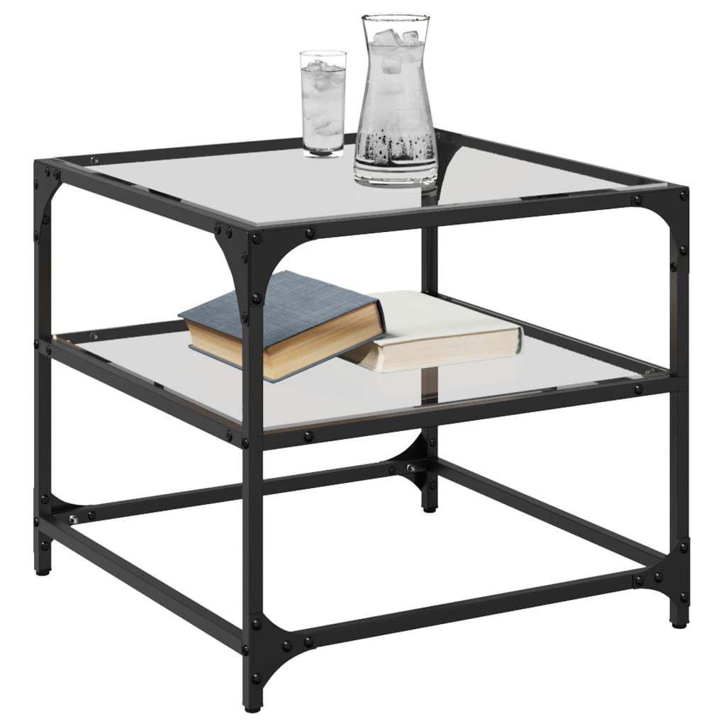 Coffee Table with Transparent Glass Top 50x50x45 cm Steel