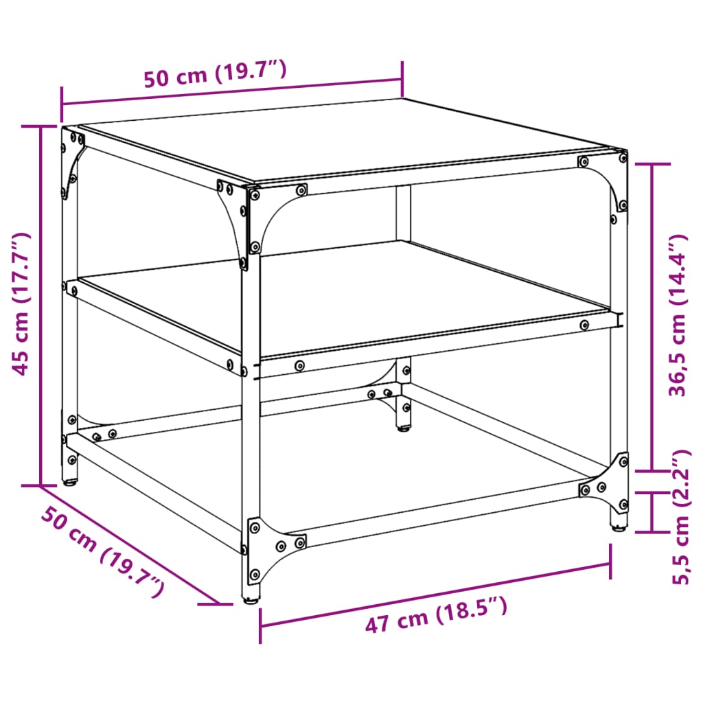 Coffee Table with Transparent Glass Top 50x50x45 cm Steel