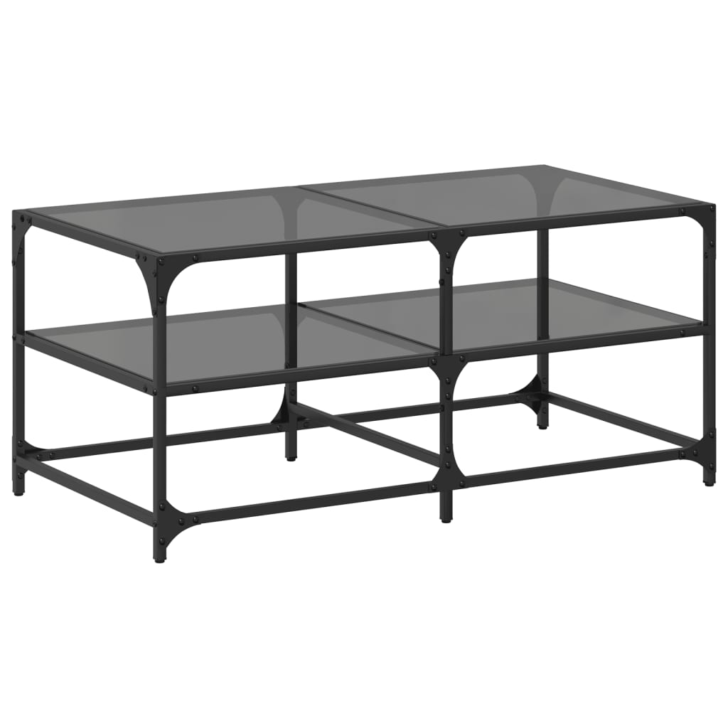 Coffee Table with Black Glass Top 98.5x50x45 cm Steel
