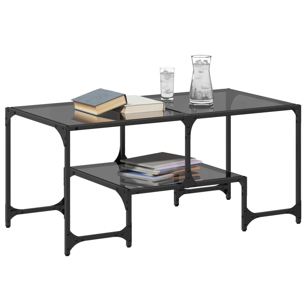 Coffee Table with Black Glass Top 98.5x50x45 cm Steel