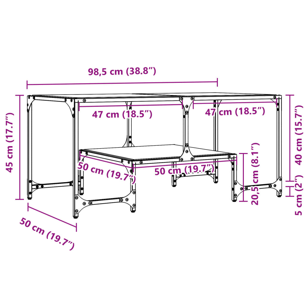 Coffee Table with Black Glass Top 98.5x50x45 cm Steel