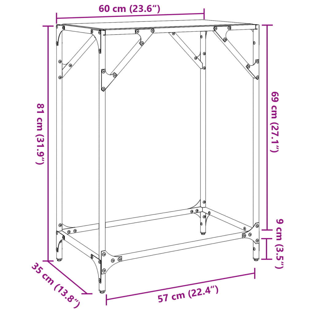 Steel & Glass Console Table - 60x35x81 cm, Transparent Top