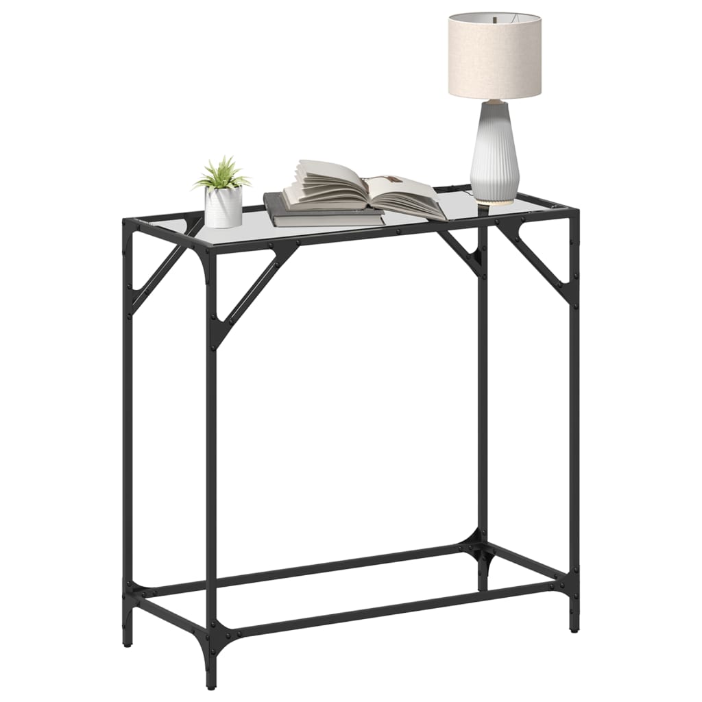 Steel Console Table with Transparent Glass Top, 80x35x81 cm