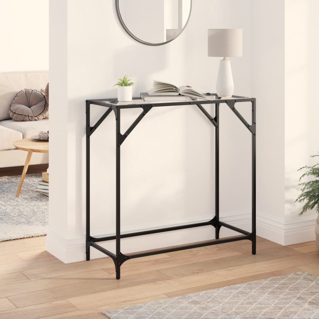 Steel Console Table with Transparent Glass Top, 80x35x81 cm