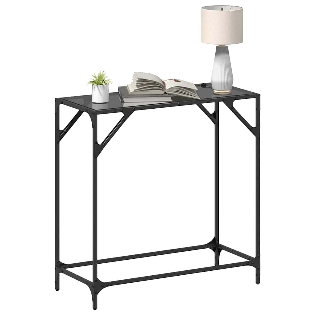 Sleek Black Glass Console Table 80x35x81 cm with Steel Frame