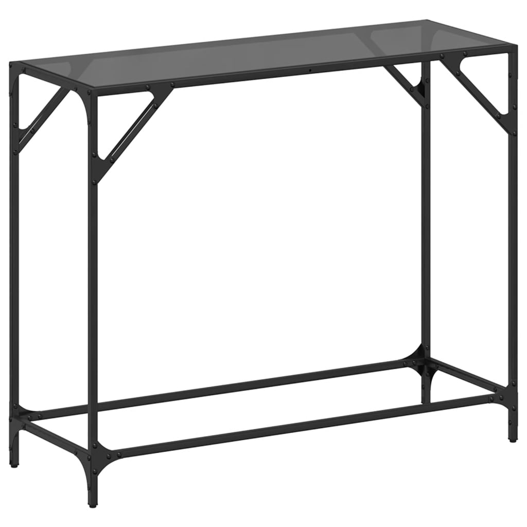 Elegant Console Table with Black Glass Top & Steel Frame, 98x35x81 cm