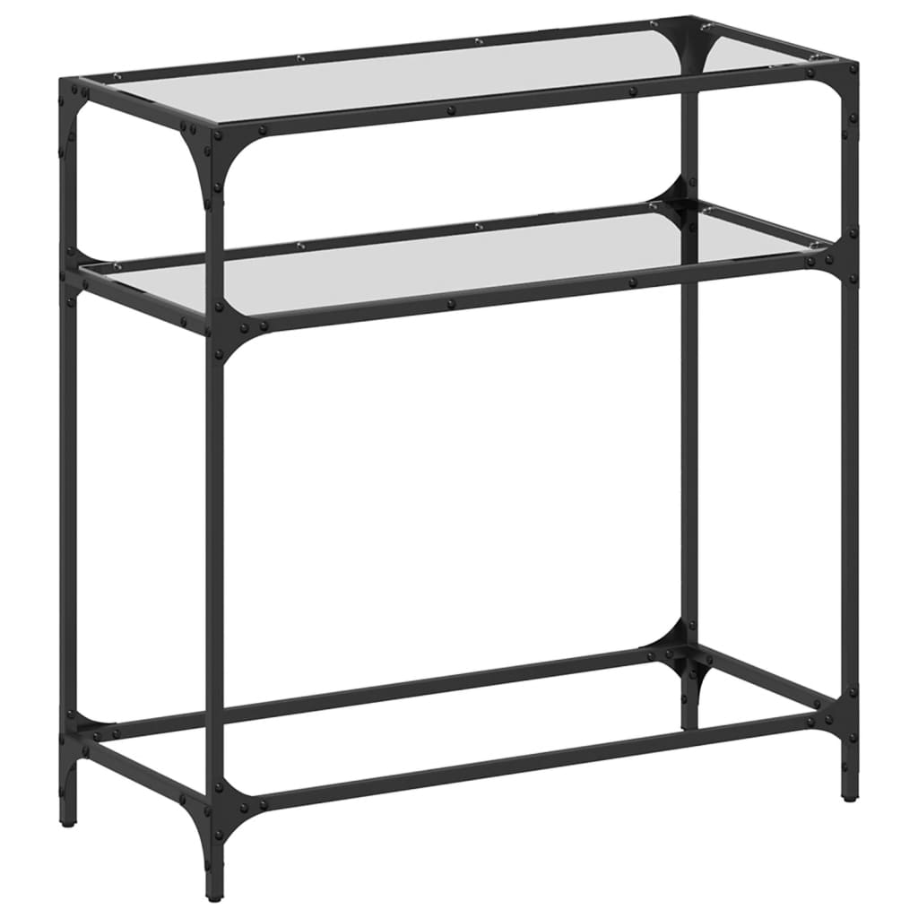 Steel Console Table with Transparent Glass Top, 80x35x81 cm