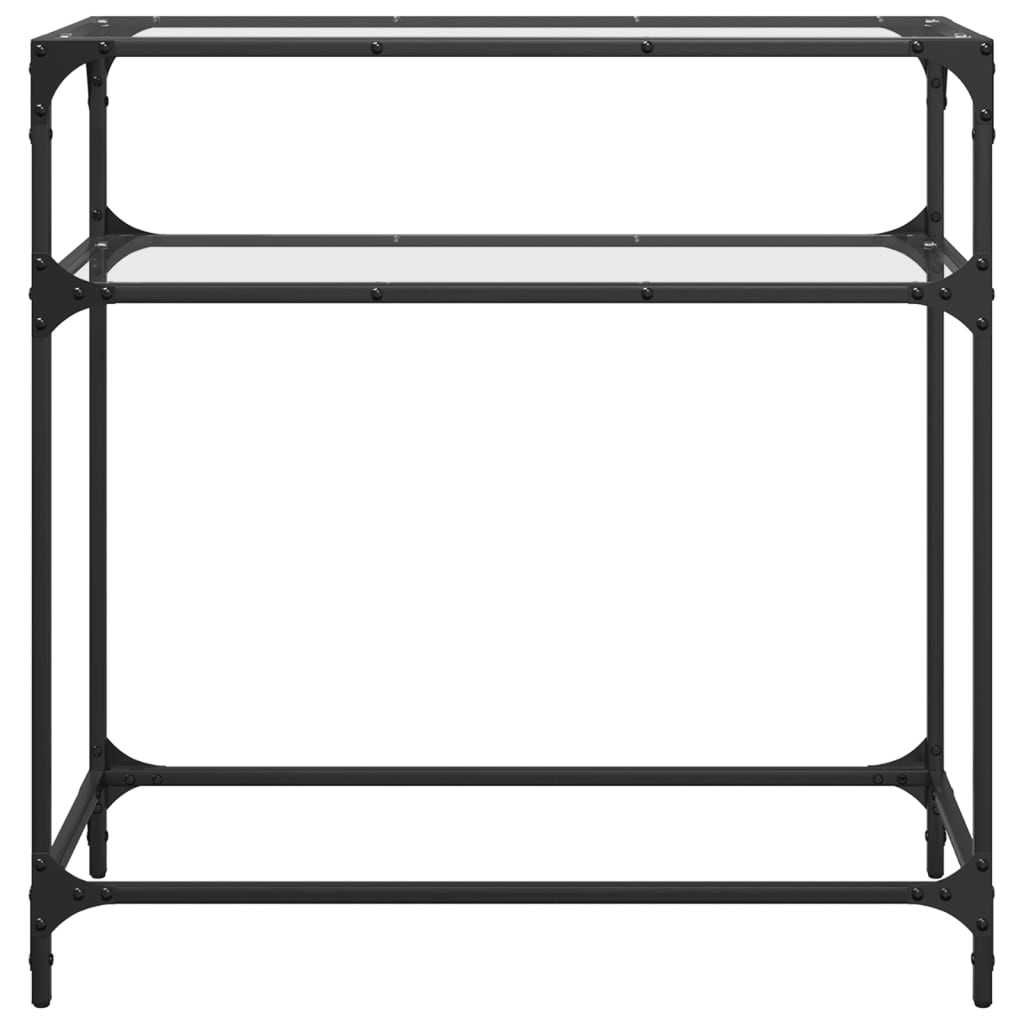 Steel Console Table with Transparent Glass Top, 80x35x81 cm
