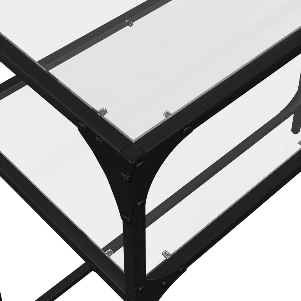 Steel Console Table with Transparent Glass Top, 80x35x81 cm