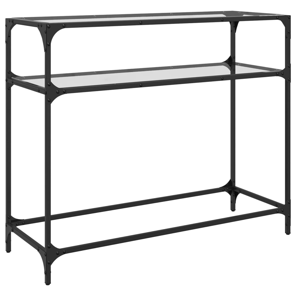 Sleek Steel Console Table with Glass Top, 98x35x81 cm
