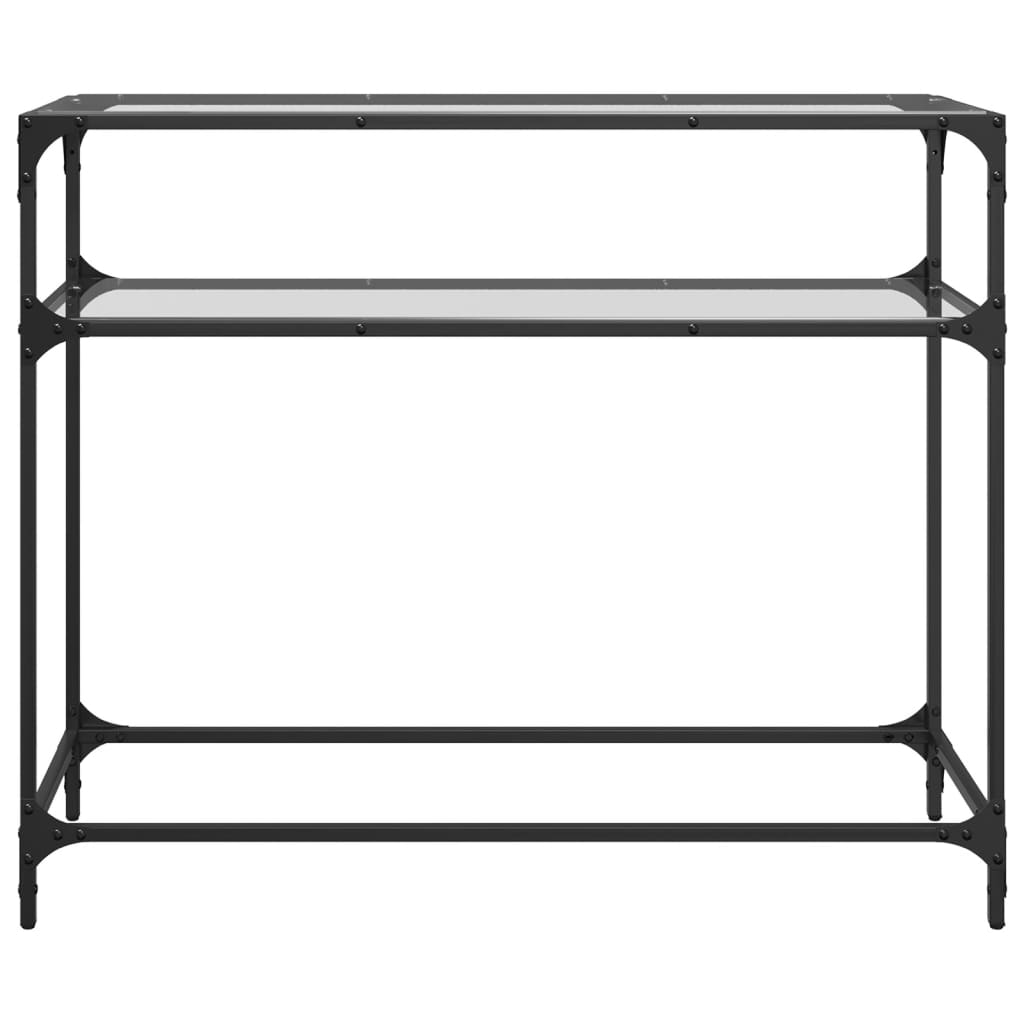 Sleek Steel Console Table with Glass Top, 98x35x81 cm