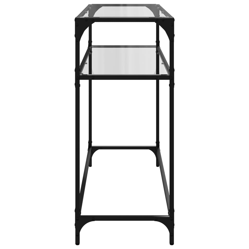 Sleek Steel Console Table with Glass Top, 98x35x81 cm