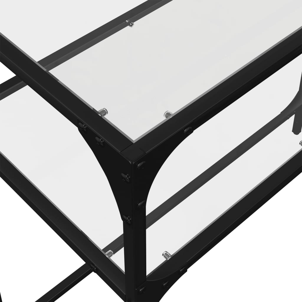 Sleek Steel Console Table with Glass Top, 98x35x81 cm