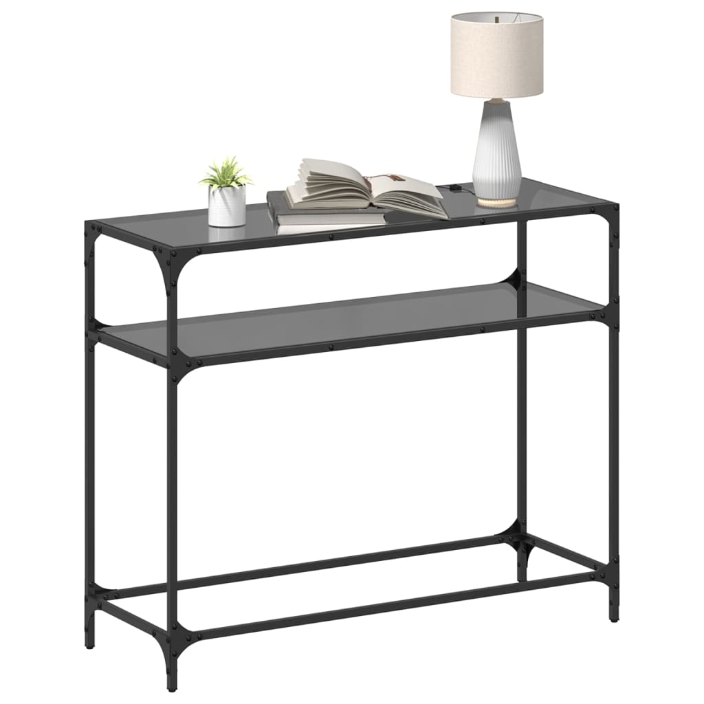 Sleek Black Glass Console Table 98x35x81 cm with Steel Frame