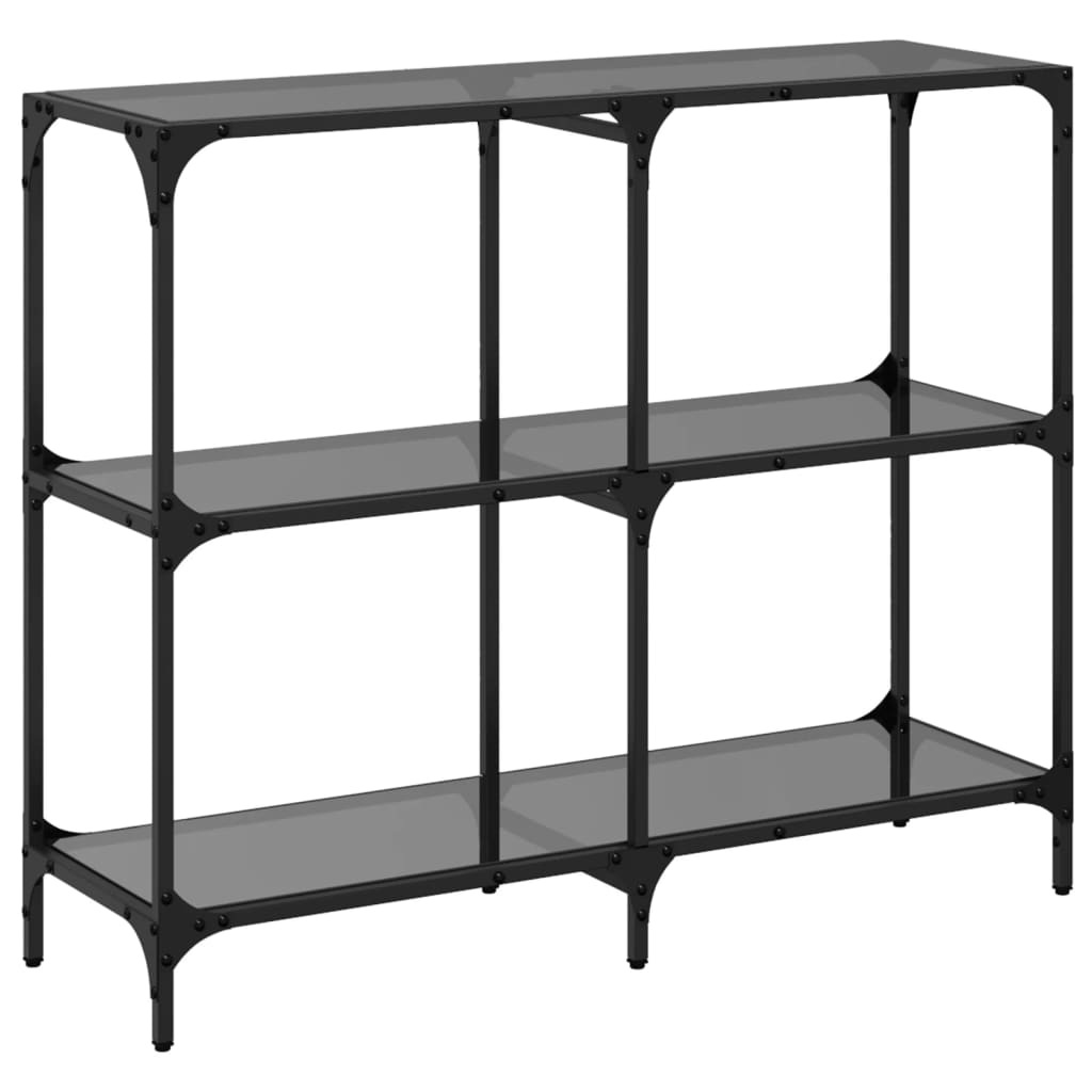 Stylish Console Table with Black Glass and Steel Frame, 98x30x81 cm