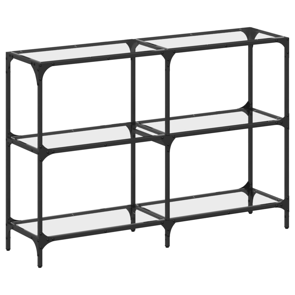 Modern Steel Console Table with Transparent Glass Top, 118.5x30x81 cm