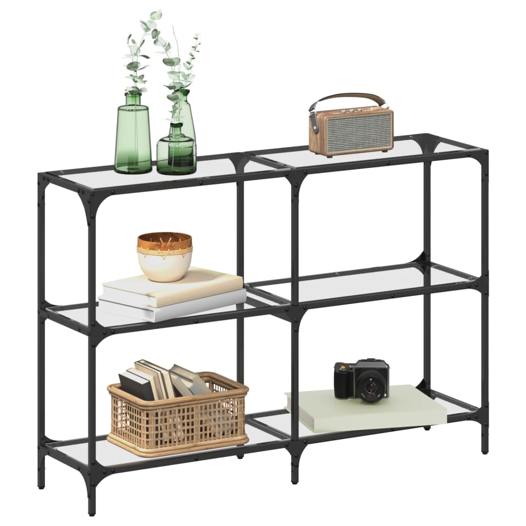 Modern Steel Console Table with Transparent Glass Top, 118.5x30x81 cm