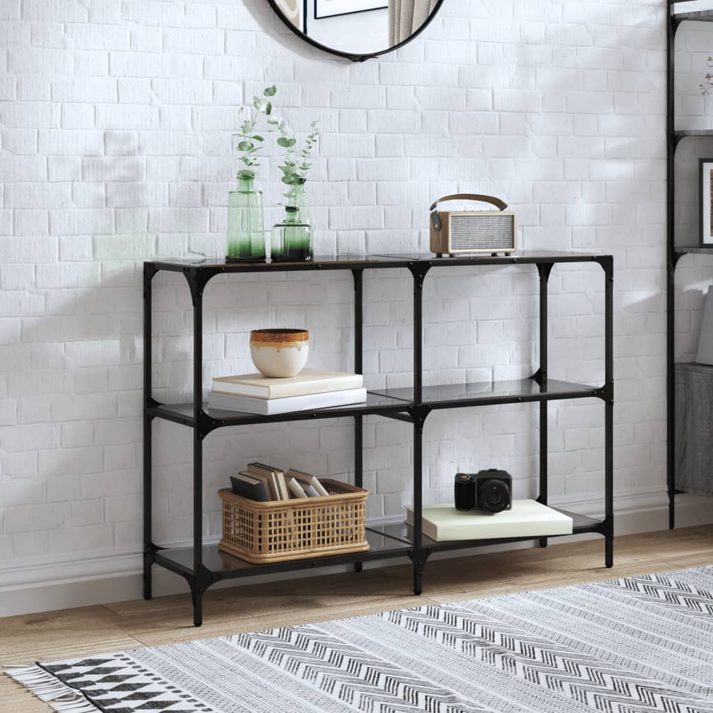 Sleek Console Table 118.5cm - Black Glass & Steel Frame