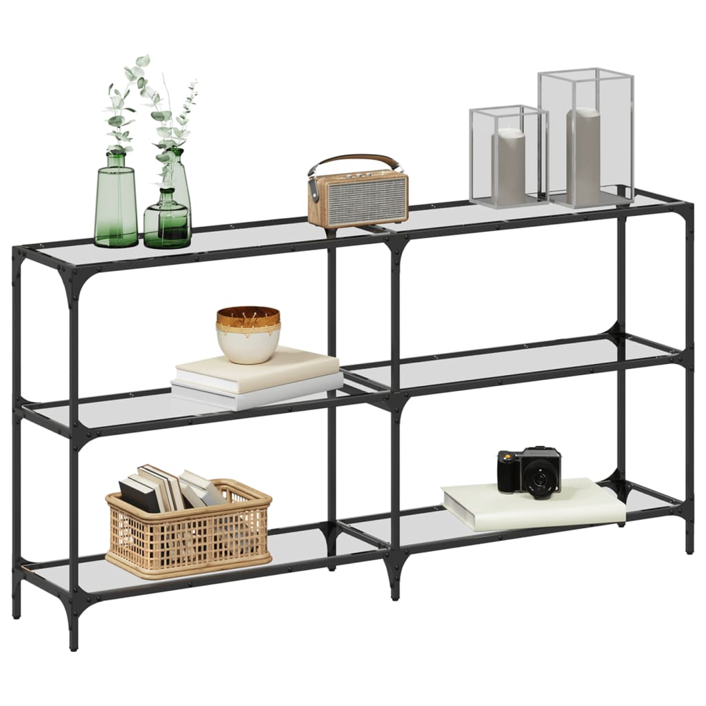 Sleek Steel Console Table with Transparent Glass Top 158.5x30x81 cm