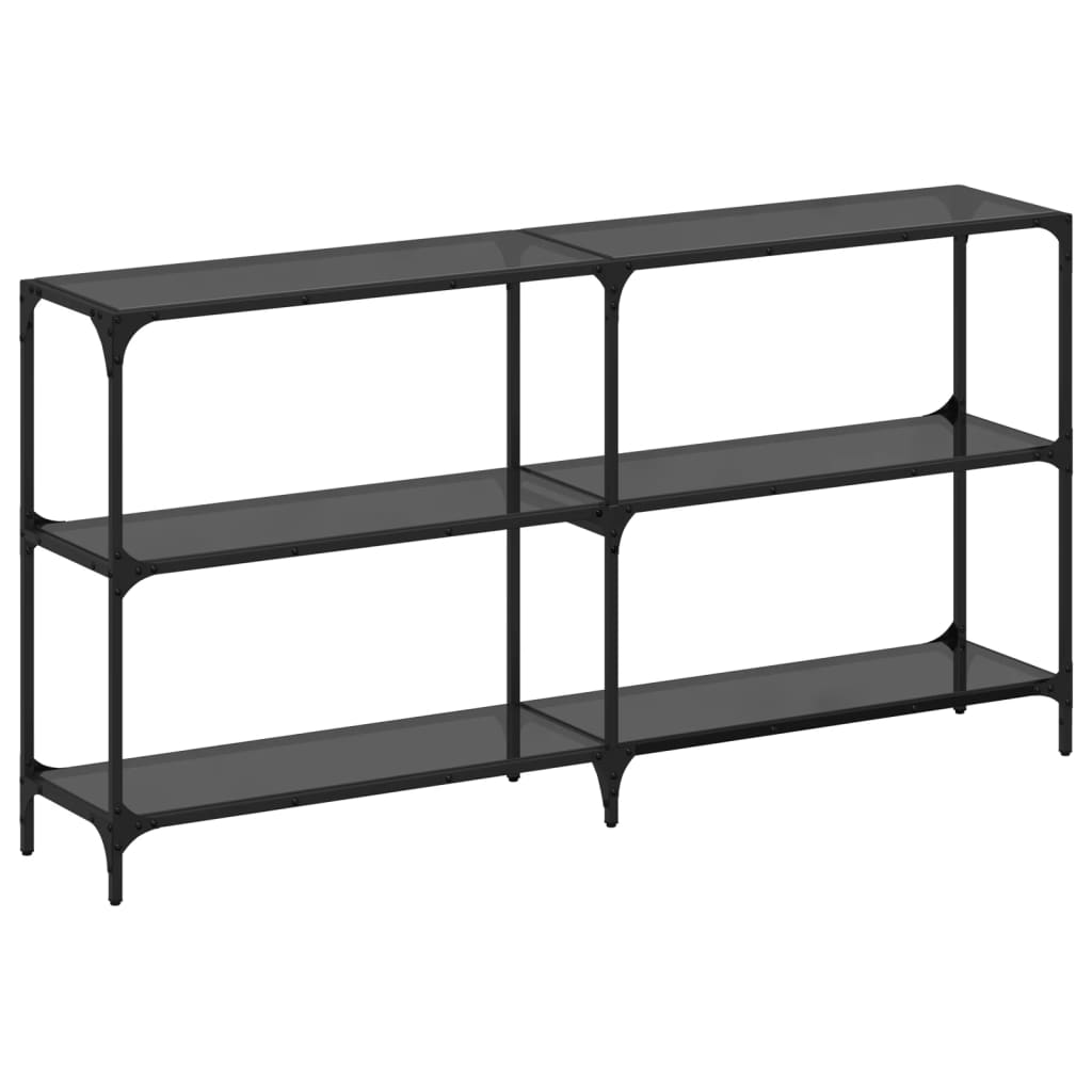 Sleek Black Glass Console Table - Steel Frame, 158.5x30x81 cm