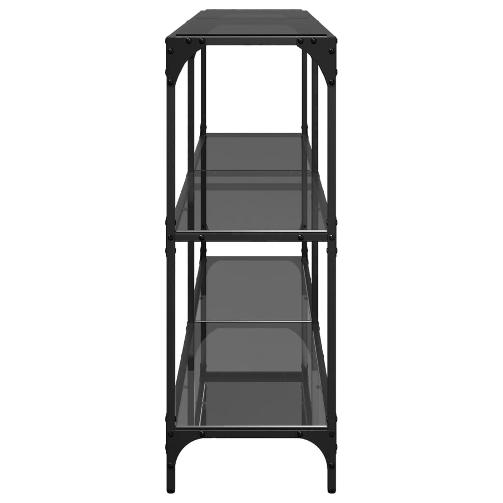Sleek Black Glass Console Table - Steel Frame, 158.5x30x81 cm