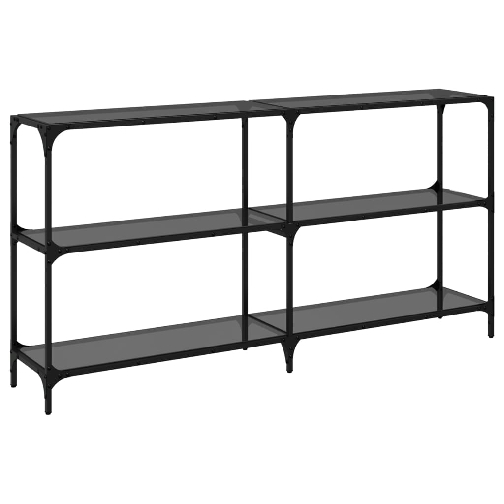 Sleek Black Glass Console Table - Steel Frame, 158.5x30x81 cm
