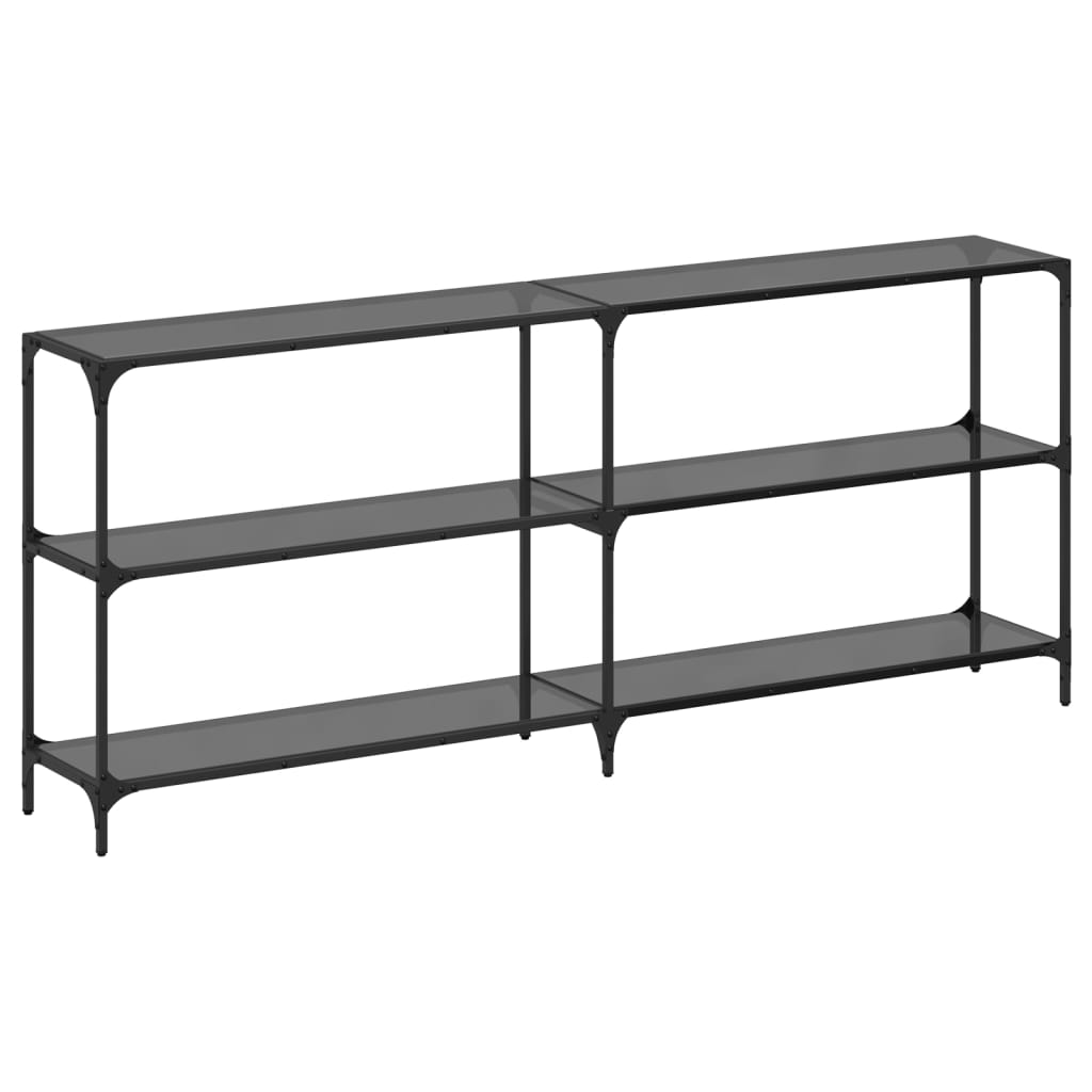 Sleek Steel Console Table with Black Glass Top 194.5x30x81 cm