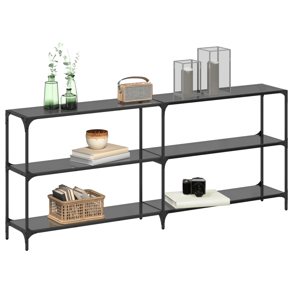 Sleek Steel Console Table with Black Glass Top 194.5x30x81 cm