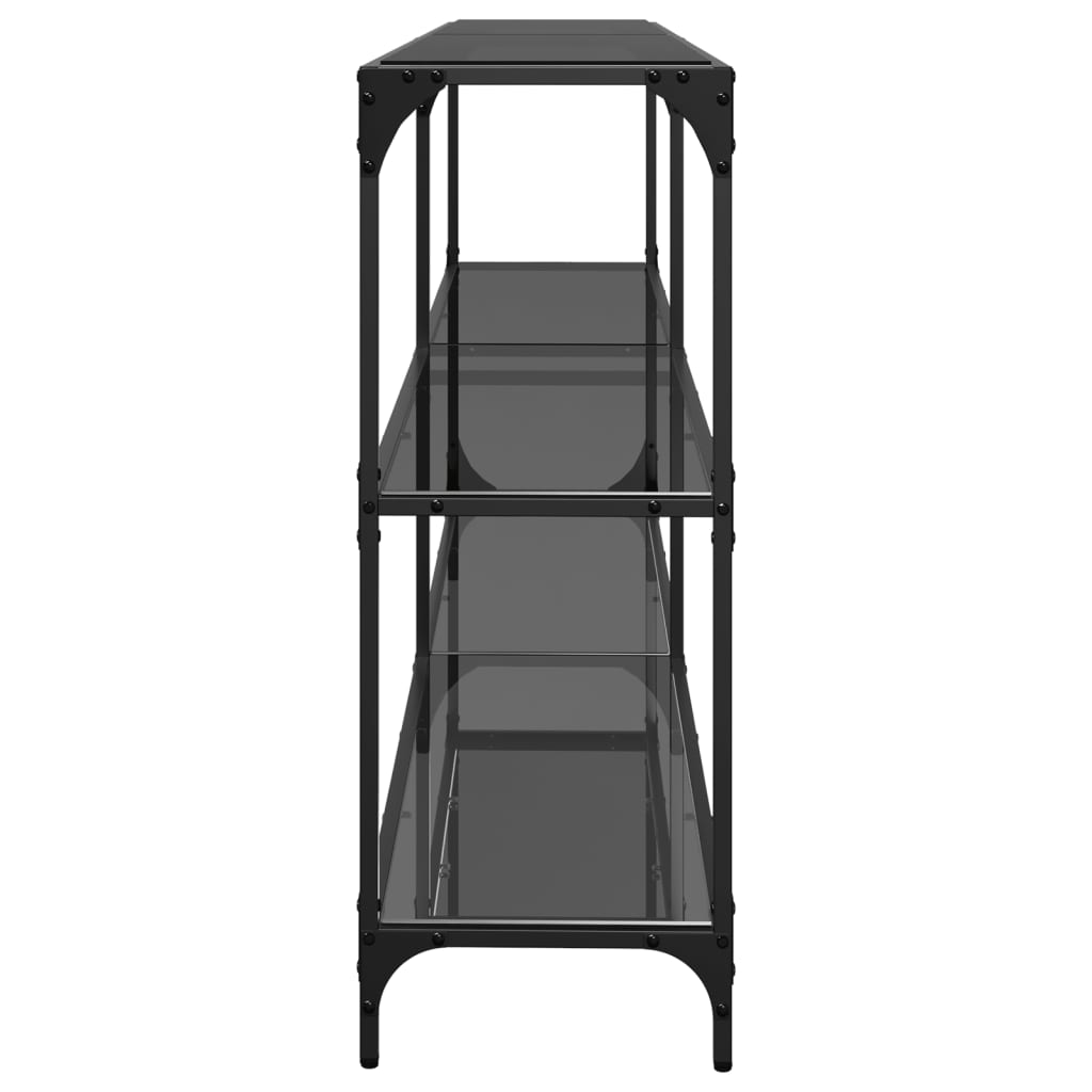 Sleek Steel Console Table with Black Glass Top 194.5x30x81 cm