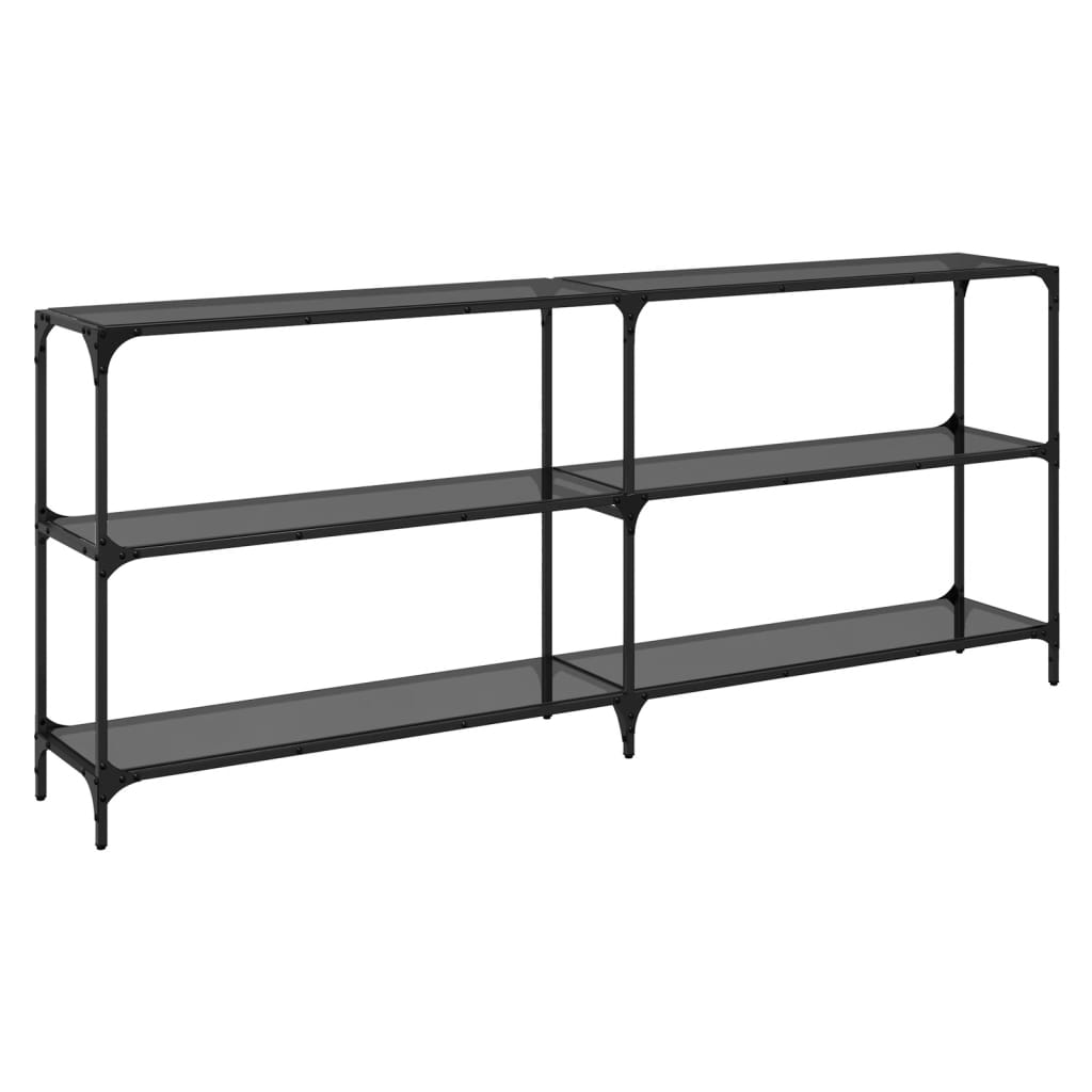 Sleek Steel Console Table with Black Glass Top 194.5x30x81 cm