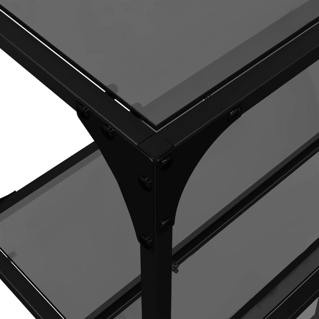 Sleek Steel Console Table with Black Glass Top 194.5x30x81 cm