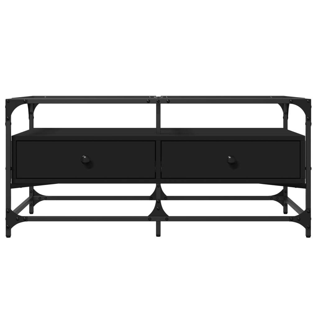 Coffee Table with Glass Top Black 98.5x50x45 cm Steel