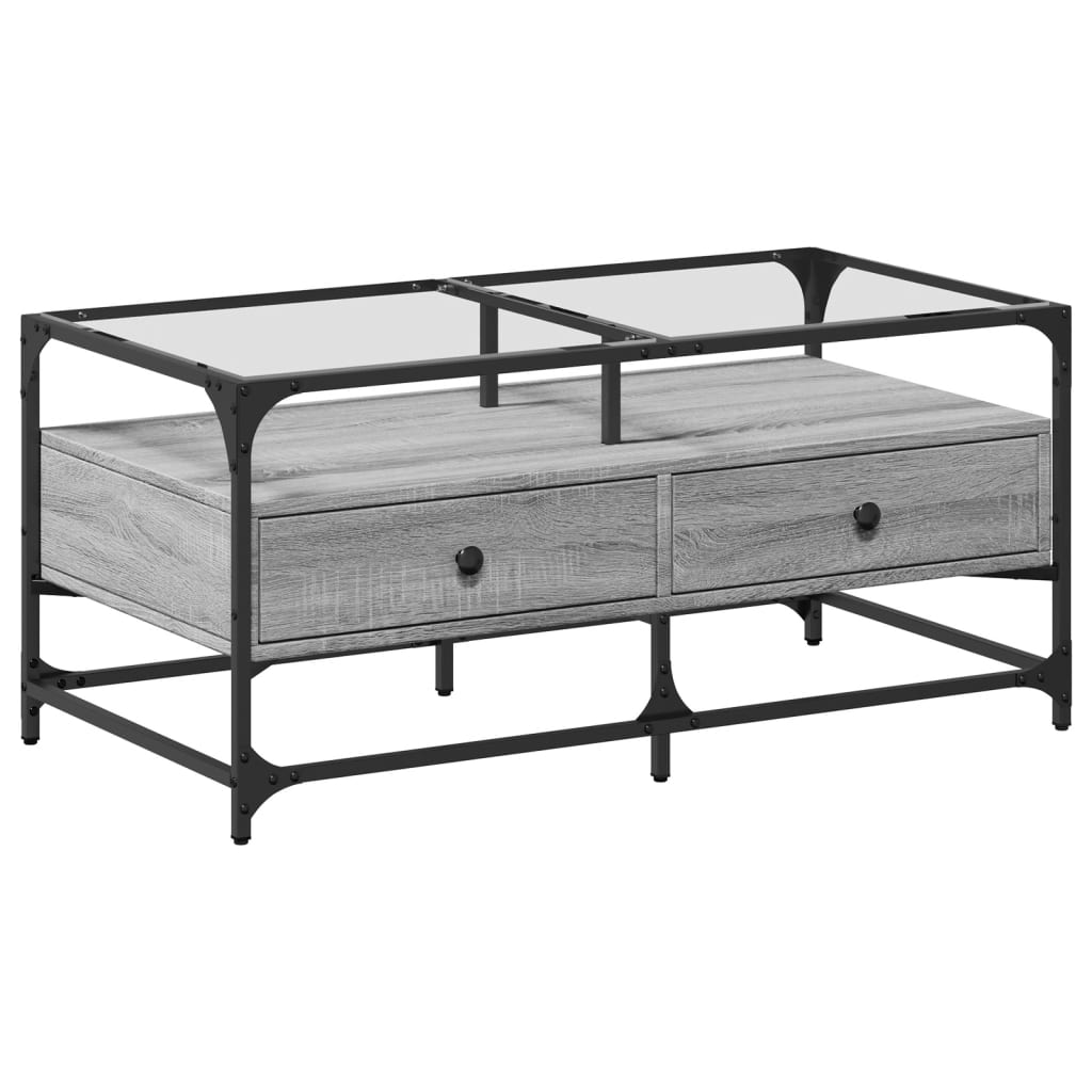 Coffee Table with Glass Top Grey Sonoma 98.5x50x45 cm Steel