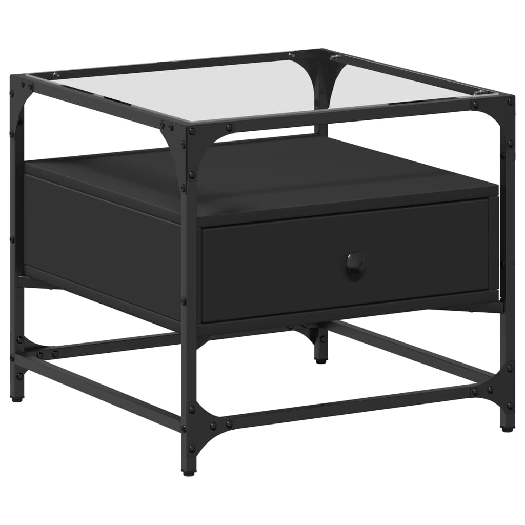 Coffee Table with Glass Top Black 50x50x45 cm Steel