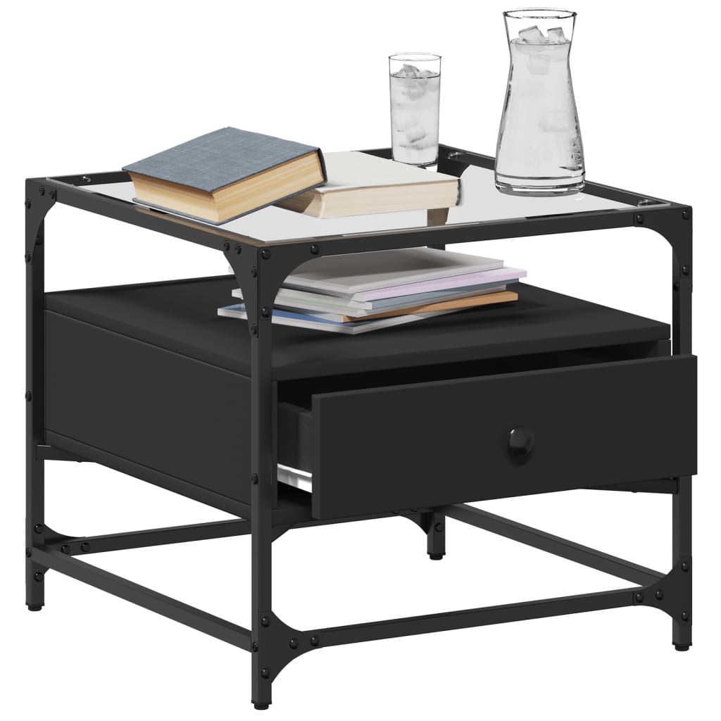 Coffee Table with Glass Top Black 50x50x45 cm Steel